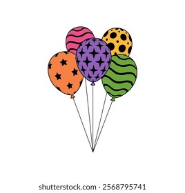 Colorful outline balloons bunch. Cartoon Flat Style vector illustration Isolated on White background.