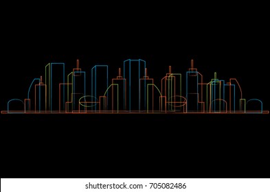 colorful outline buildings silhouettes. vector abstract cityscape illustration