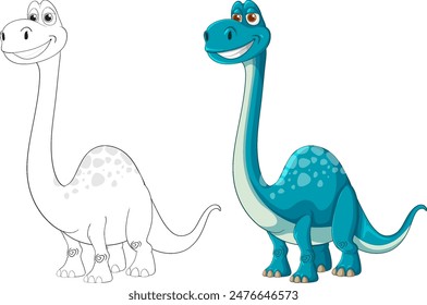 Colorful and outline dinosaur vector illustration