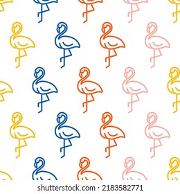 Colorful outline flamingo seamless pattern.