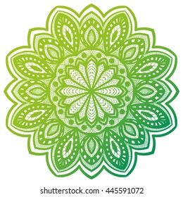 Colorful outline flower mandala. Vintage decorative element. Ornamental round doodle flower isolated on white background. Geometric circle element. Vector illustration.