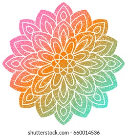 Colorful outline flower mandala. Vintage decorative element. Ornamental round doodle flower isolated on white background. Geometric circle element. Vector illustration.