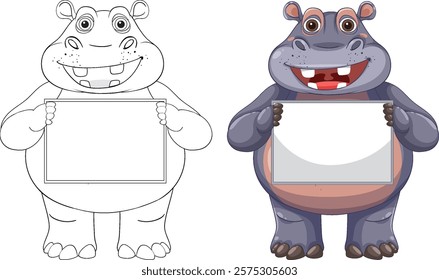 Colorful and outline hippos with blank signs