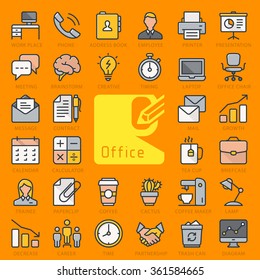 Colorful outline icons. Office set.