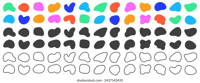 Colorful, outline irregular, amoeba blob shapes vector set