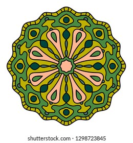 Colorful outline Mandala. Ornamental round doodle flower isolated on white background. Geometric circle element. Vector illustration. 