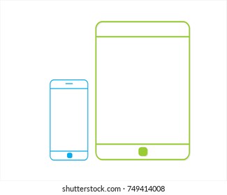 Colorful outline mobile devices in vector, tablet and smartphone
