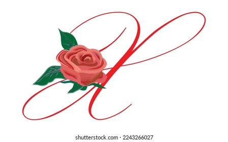 Colorful Outline Nature Flower Initial Letter X logo icon, vector letter with hand drawn ornate nature flower template design.