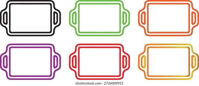 Colorful Outline Serving Tray Vector Icons Set for Kitchen, Catering, and Hospitality Design Elements