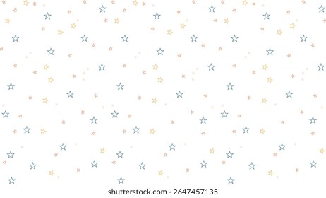 Colorful outline star seamless pattern on white background. Fun and minimal celestial vector design for kids' projects, wrapping paper, nursery decor, digital prints, and space-themed illustrations.