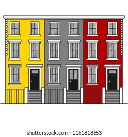 Colorful Outline terraced town houses Notting Hill in London. England Travel icon landmark. United Kingdom architecture sightseeing.