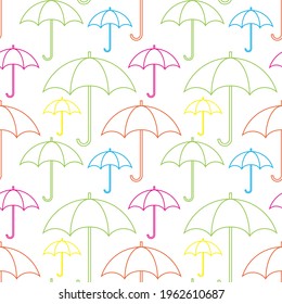 Colorful outline  umbrellas on white background seamless pattern. Vector illustration.
