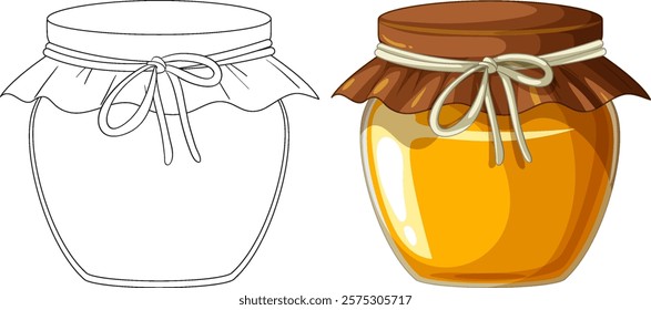 Colorful and outline versions of a honey jar