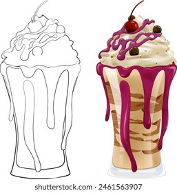 Colorful and outline versions of a sundae
