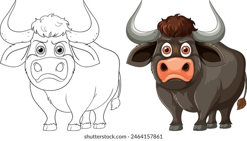 Colorful and outlined buffalo vector illustration