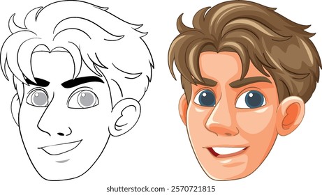 Colorful and outlined cartoon character face illustration
