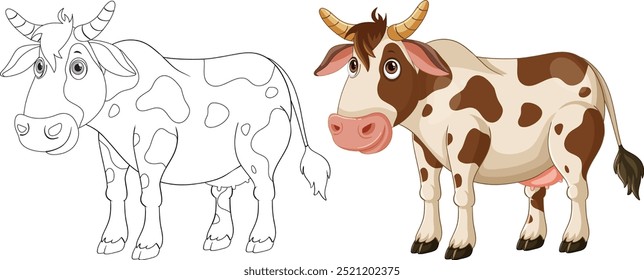 Colorful and outlined cartoon cow illustration