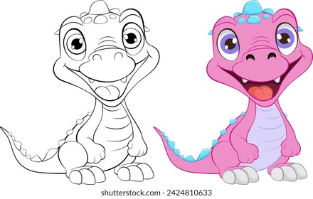 Colorful and outlined cartoon dragon characters smiling.