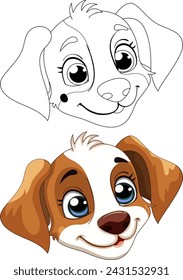 Colorful and outlined cartoon puppy drawings