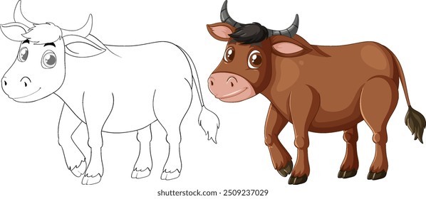 Ilustración vectorial de vaca colorida y delineada