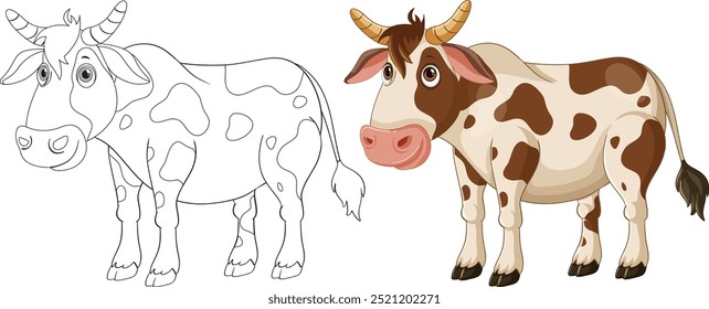 Colorful and outlined cow vector illustration