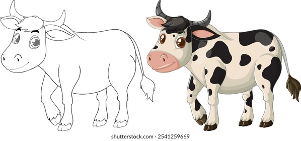 Ilustración vectorial de vaca colorida y delineada