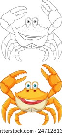 Colorful and outlined crab with big eyes
