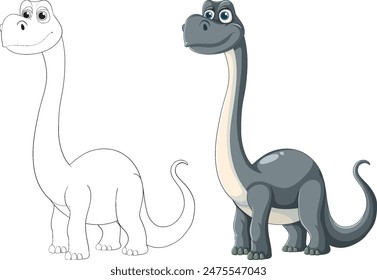 Colorful and outlined dinosaur characters for kids