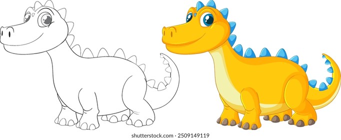 Dinosaurio colorido y delineado para niños