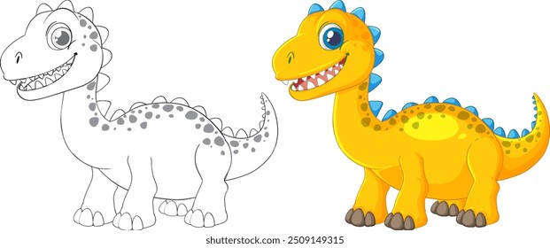 Dinosaurio colorido y delineado para actividades infantiles