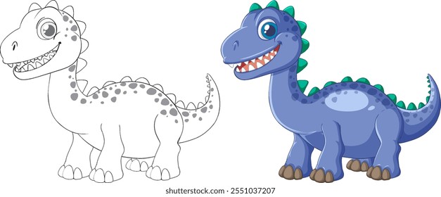 Dinosaurio colorido y delineado para actividades infantiles