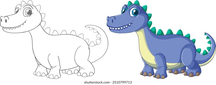 Dibujo de dinosaurio colorido y delineado para niños