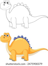 Colorful and outlined dinosaur illustration for kids