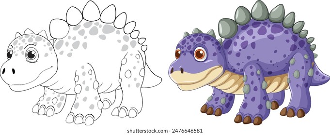 Colorido y contorneado dinosaurio lado a lado