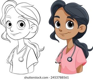 Dibujos de personajes médicos coloridos y contorneados