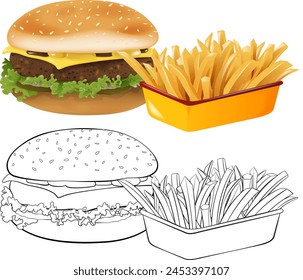 Colorful and outlined fast food items