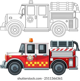 Colorful and outlined fire truck vector image