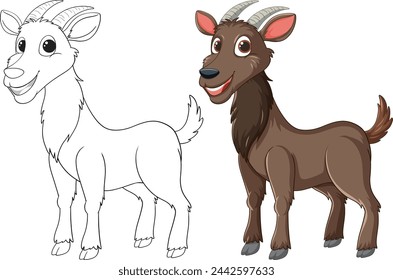 Colorful and outlined goat drawings side by side.