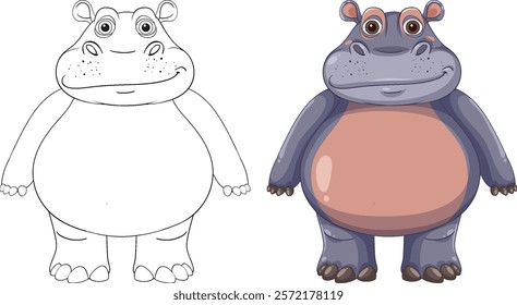 Colorful and outlined hippo cartoon character design