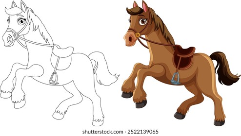 Colorful and outlined horse vector illustration