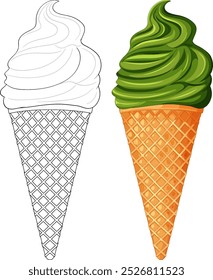 Colorful and outlined ice cream cone vector