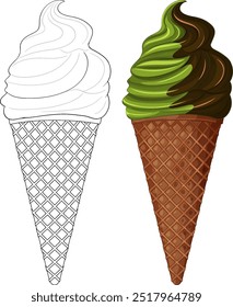 Colorful and outlined ice cream cones illustration