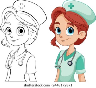 Colorful and outlined nurse character drawings