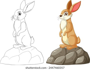 Bunte und skizzierte Kaninchen-Vektorillustrationen