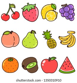 Colorful outlined simple fruits set