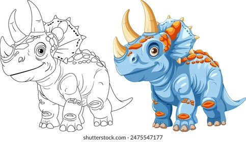 Colorful and outlined triceratops vector art