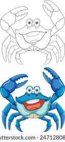 Colorful and outlined versions of a cheerful crab