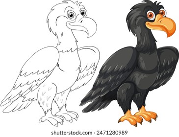 Colorful and outlined vulture side by side
