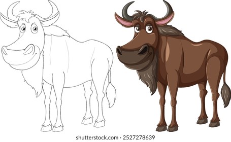 Colorful and outlined wildebeest vector art