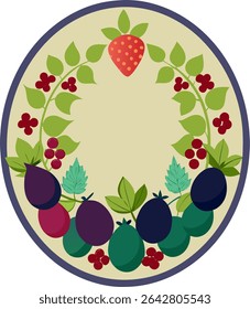 A colorful **oval frame made of mixed berries**, including strawberries, blueberries, raspberries, and blackberries—perfect for fresh, fruity, and organic-themed designs.
